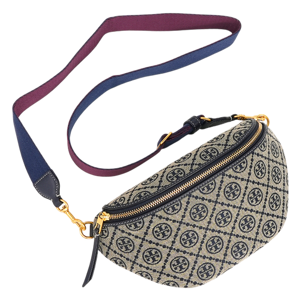 TORY BURCH T Monogram 標誌緹花拉鍊腰包(海軍藍), , large