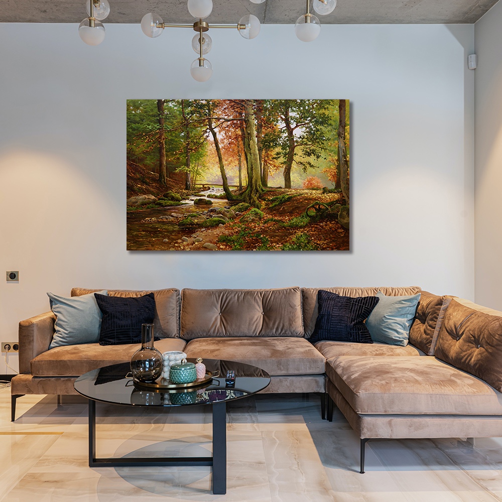 【御畫房】林中溪流 國家一級畫師手繪油畫60&times;90cm(VF-195), , large