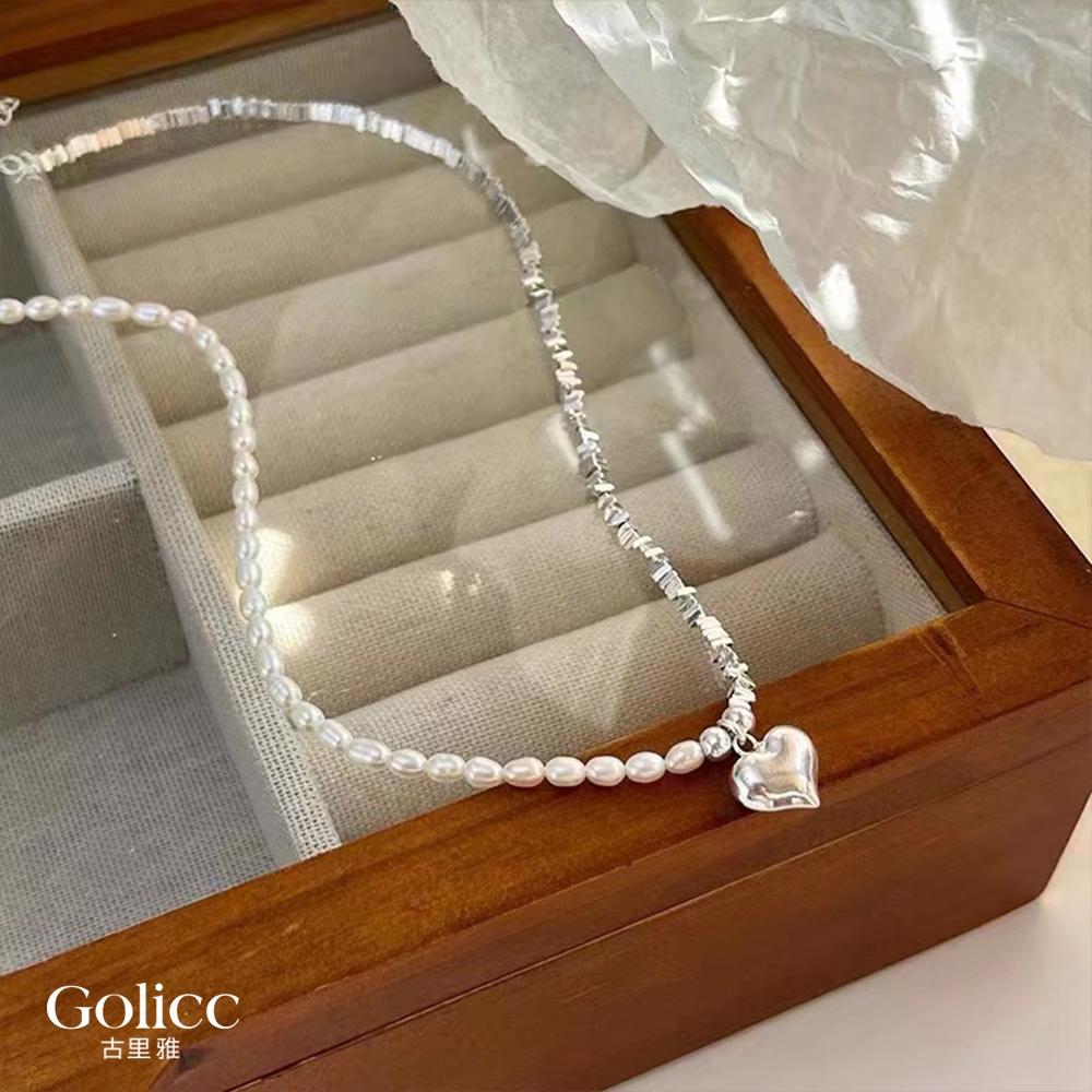 【Gulicc】古莉可 項鍊 青春愛戀珍珠愛心鎖骨鍊, , large