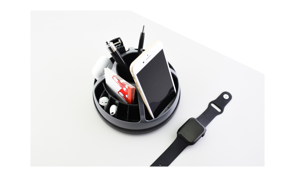 【O-Life】Semi-circular rotating storage box-black and red, , large