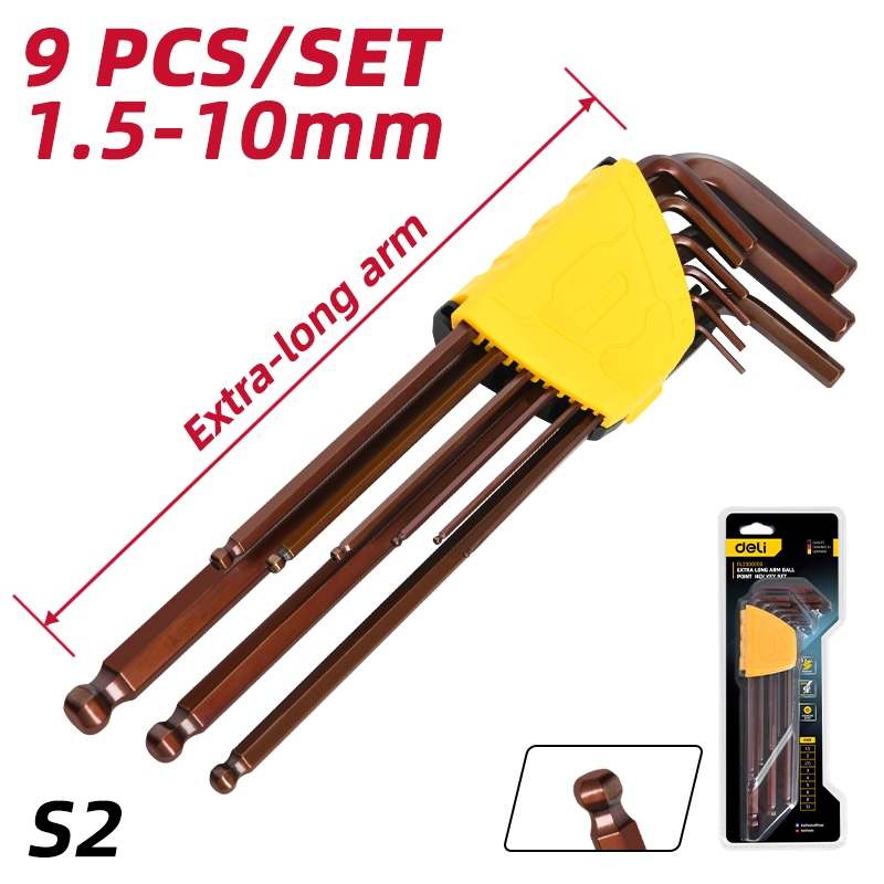 【deli tools】Extra Long Hex Key Set L-Type 9PCS Semi-Pro Series-H1.5~H10, , large
