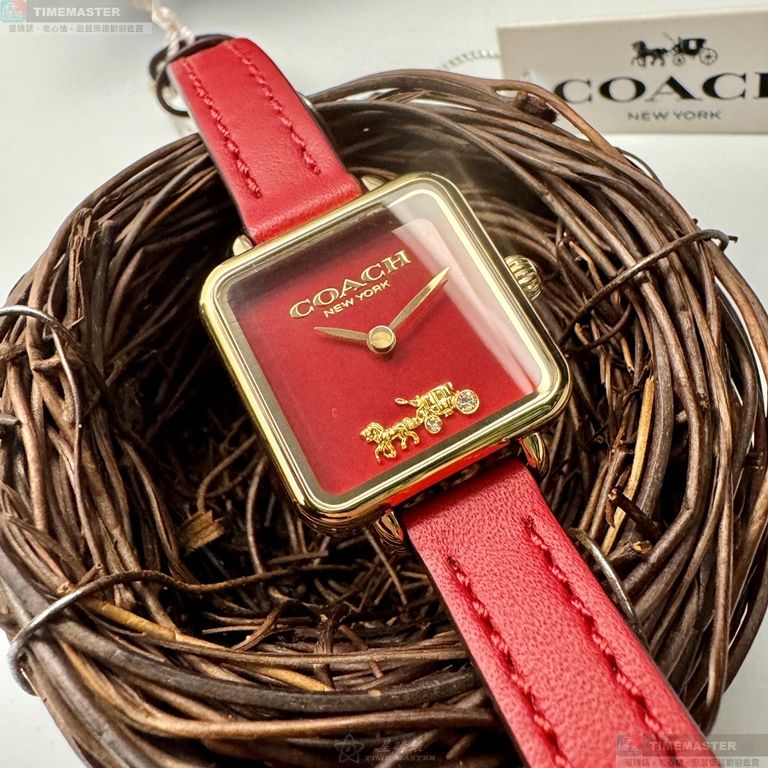 [星晴錶業]COACH手錶,34mm,CH00276紅色錶面金色錶殼紅色真皮皮革錶帶款, , large