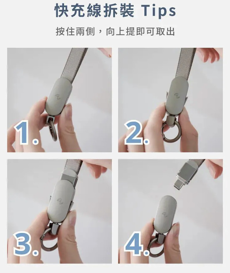 【ALLite】二合一 USB-C to USB-C 充電掛繩線 Type-C 240W 快充 30cm 充電線 充電, , large