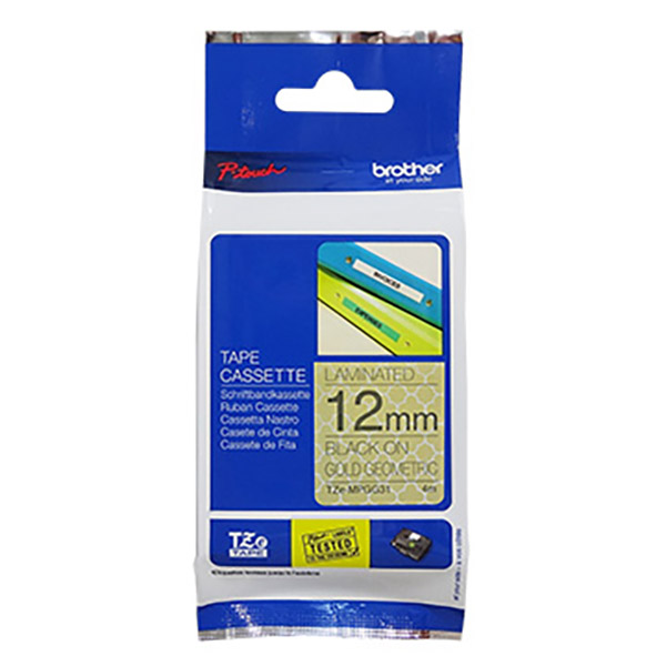 【 BROTHER】兄弟牌  金底黑字 12mmx4M 創意護貝標籤帶 / 包 TZe-MP GG31, , large