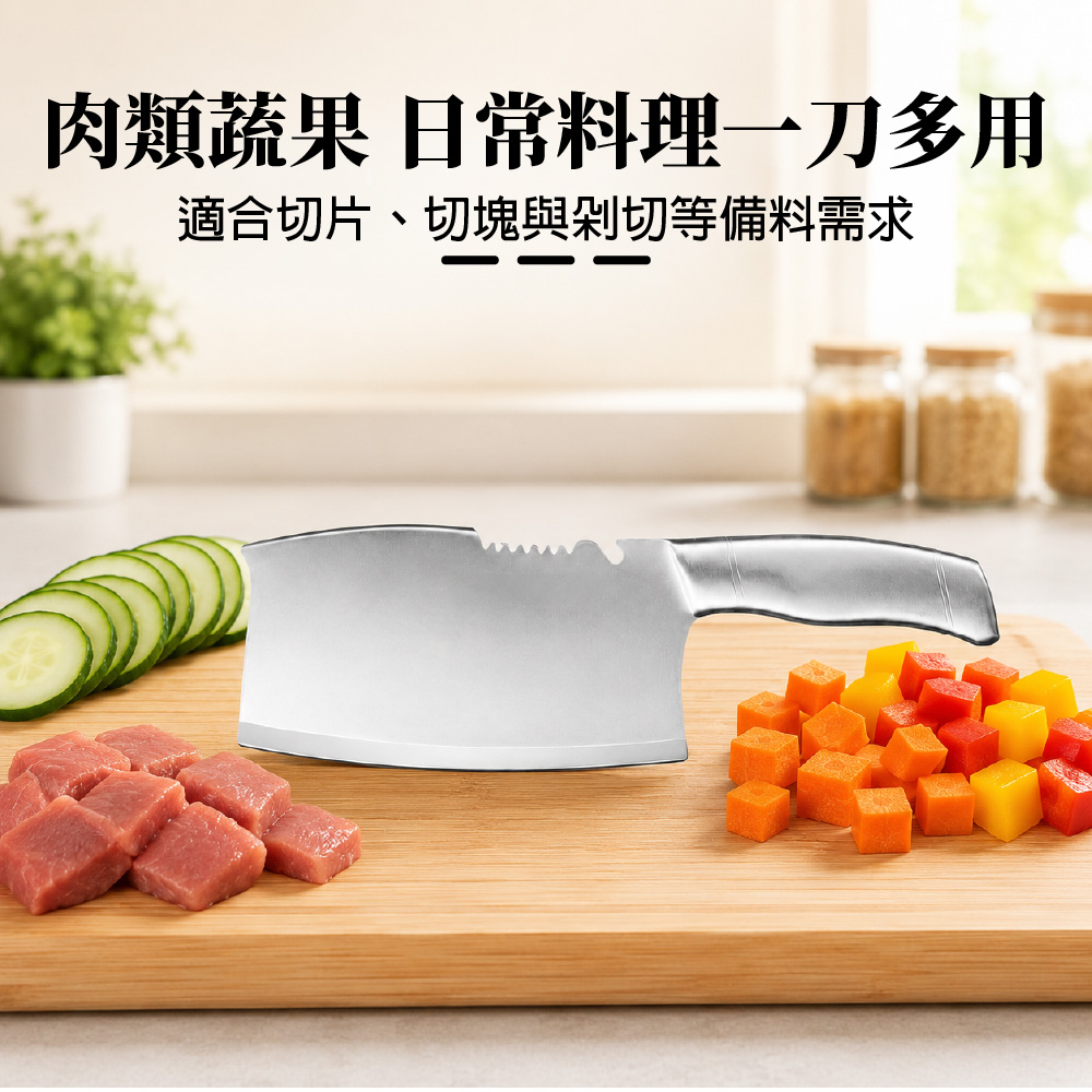 鋸齒斧頭刀 不鏽鋼廚房菜刀 斧刀頭 砍骨刀 剁骨刀 切肉刀 斧刀 開瓶器 多功能料理刀 【Ho覓好物】JP4892, , large