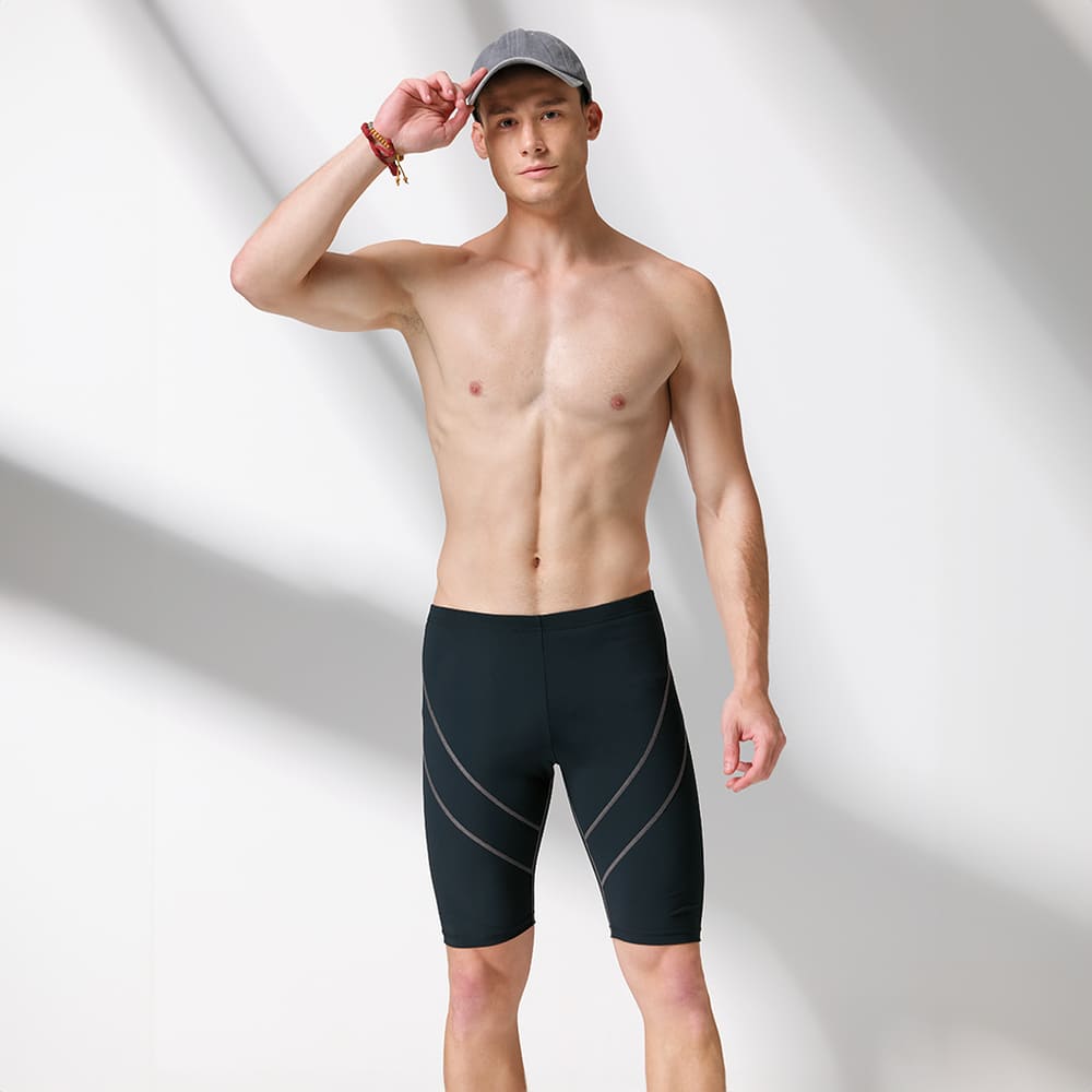 莫妮娜 台灣製 大男 玩水必備 七分泳褲 併縫黑色 -M, , large