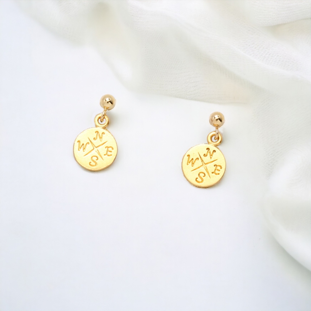【Angel & Me】Luck Compass s925 sterling silver 24k gold plated earrings gift, , large