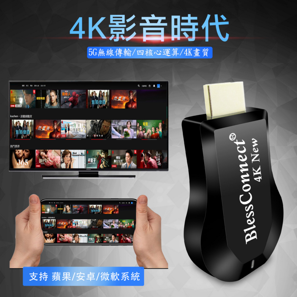 [4K New Real Enjoyment] Quad-Core BlessConnect Dual-Band 5G Automatic Wireless HDMI Video Mirroring Device (With 4 Gifts), , large