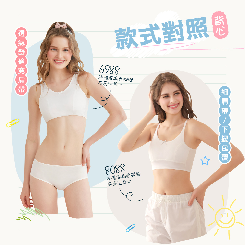 【Clany 可蘭霓】 台灣製無鋼圈少女學生背心胸衣｜成長型內衣 S-2XL｜涼感透氣 吸濕排汗 8088-61 雲朵灰, , large