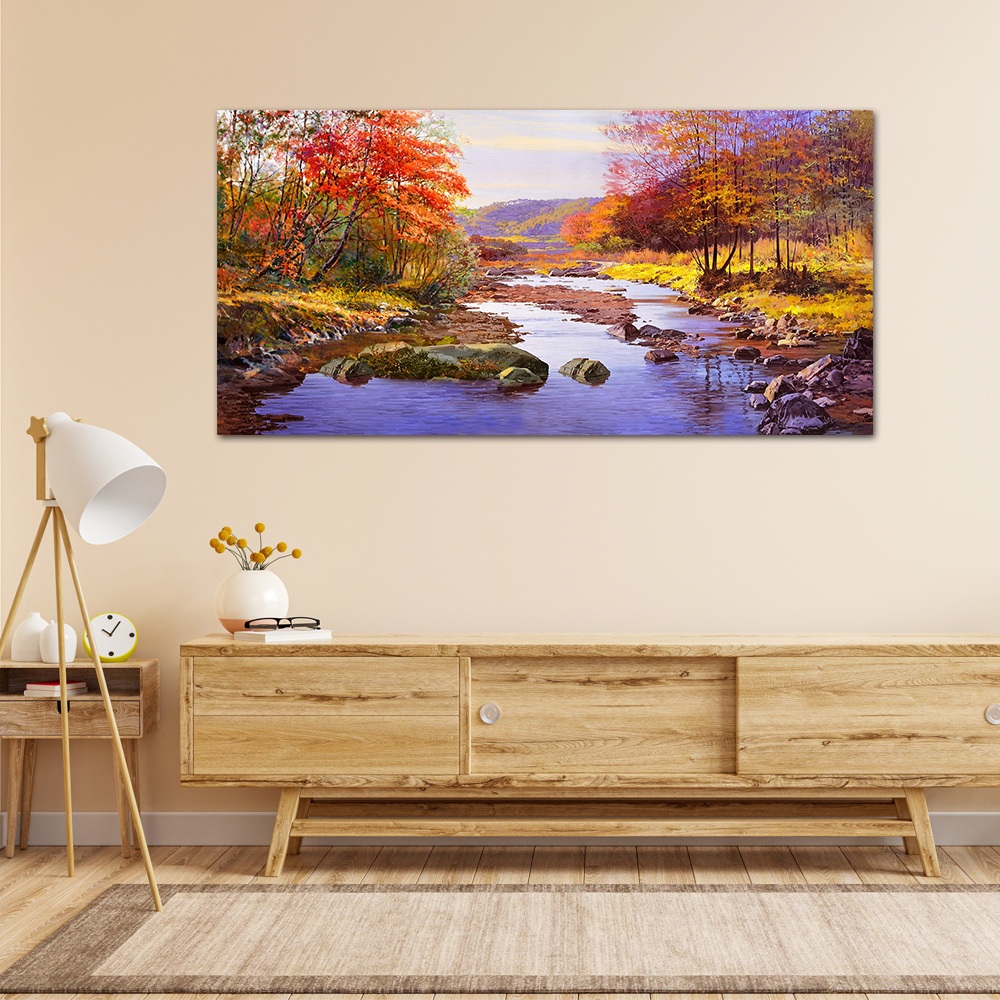 【御畫房】金秋溪水 國家一級畫師手繪油畫60&times;120cm(VF-146), , large