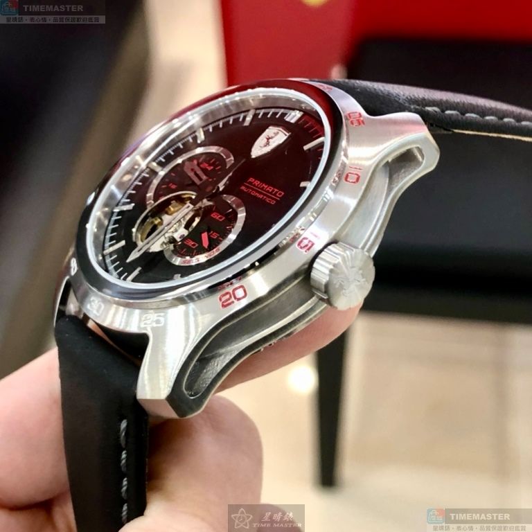 [星晴錶業]FERRARI手錶,44mm,FE00107黑色, 透視錶面銀錶殼深黑色真皮皮革錶帶款, , large