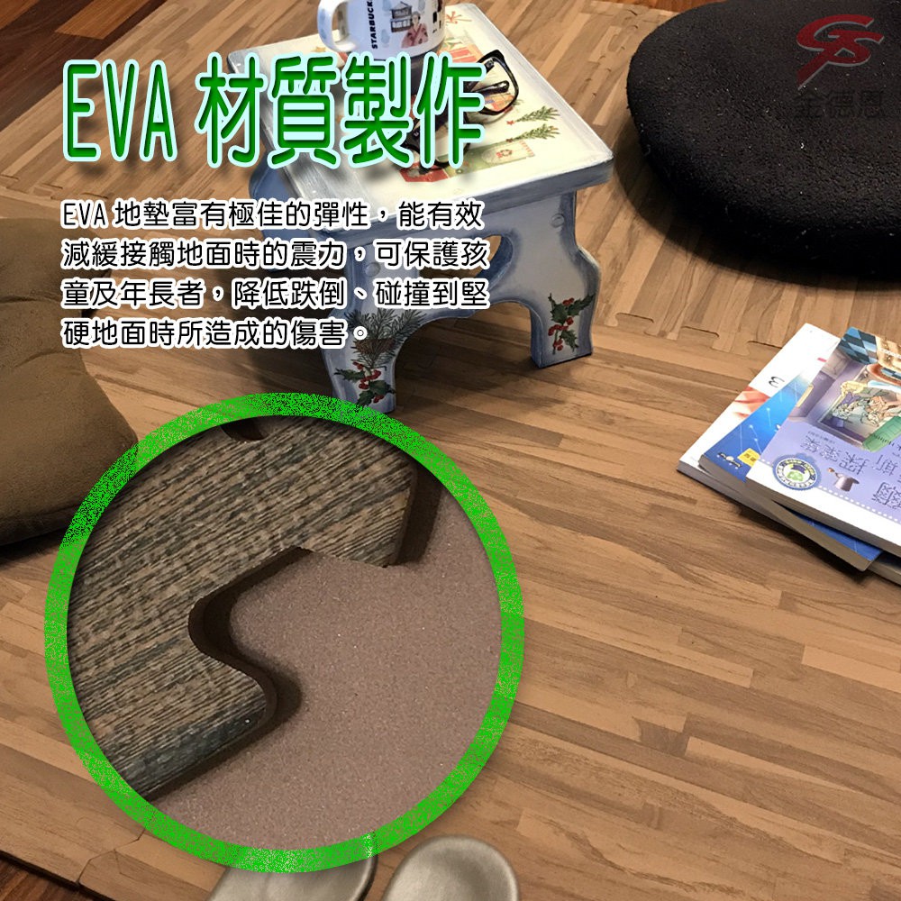 GS MALL 台灣製造 一組6入 仿木紋巧拼地墊 64x64cm 巧拼地墊 地墊 地板墊 仿木紋地墊 木紋地墊 地板貼, , large