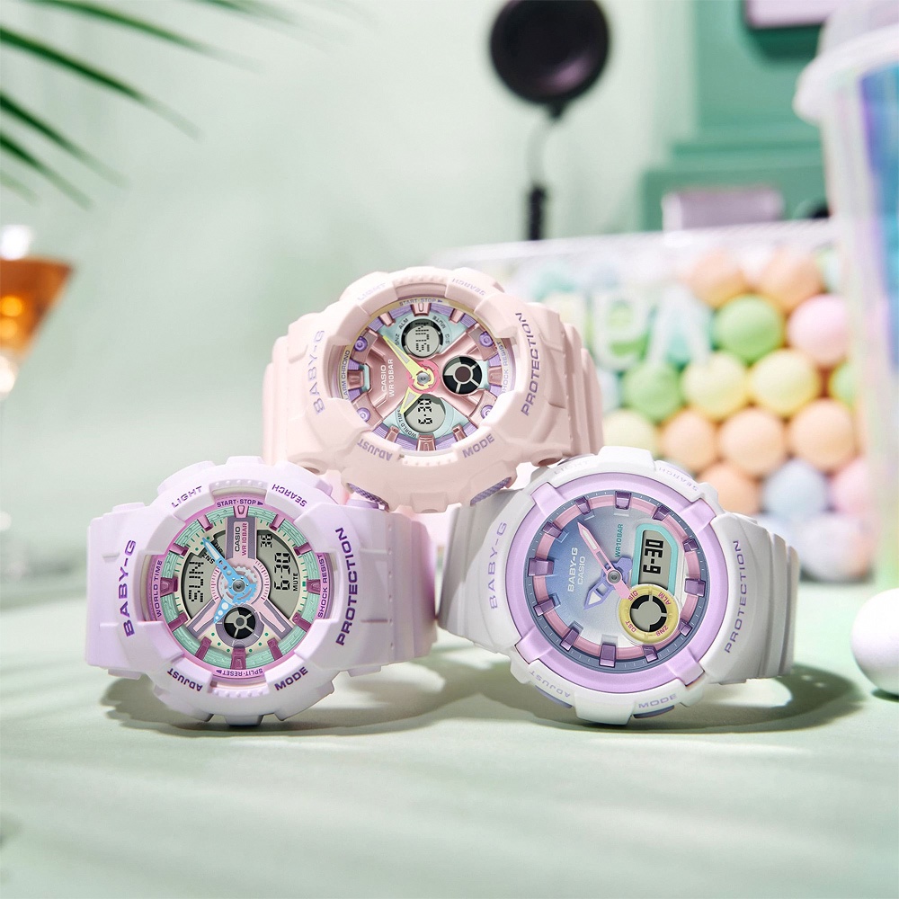 CASIO 卡西歐 BABY-G 柔美粉彩 可愛休閒雙顯手錶-粉紫 BA-130PM-4A, , large