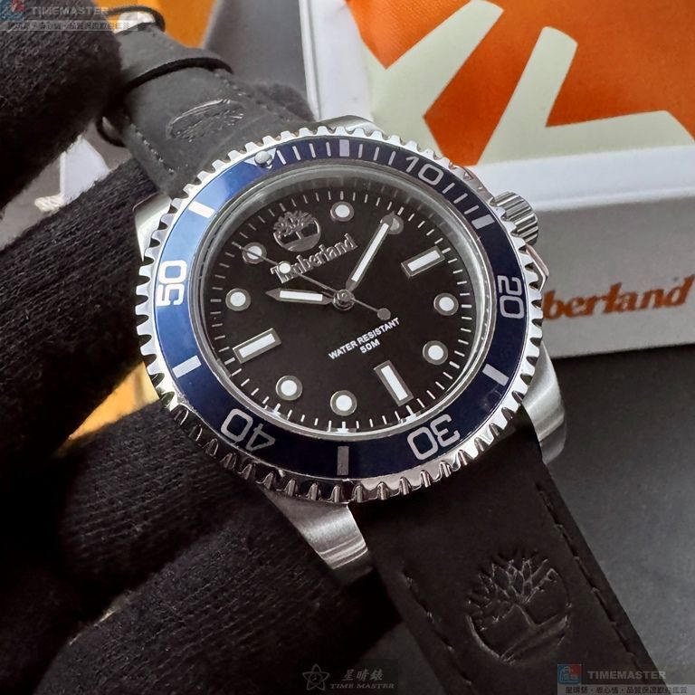 [星晴錶業]新品牌手錶,42mm,TL57207黑色錶面寶藍錶殼深黑色真皮皮革錶帶款, , large