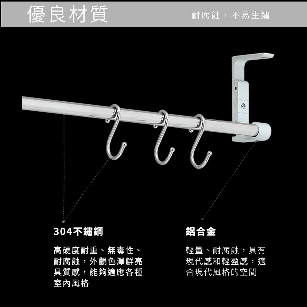 【HomeMax】上廚可調式吊桿組㊣304不鏽鋼5分圓管/管座/S掛鉤/吊櫃下掛桿/貼玻璃可用/免鑽孔/60~180公分●MIT●, , large