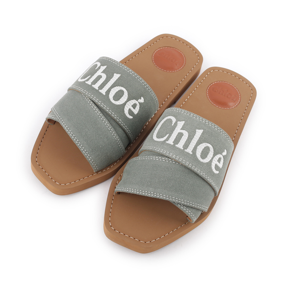 CHLOE' WOODY FLAT MULE 棉質牛仔平底拖鞋36/森林綠, , large