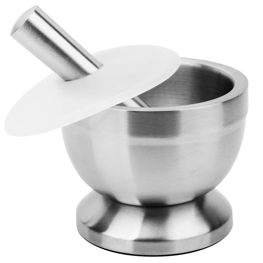 【SV61228】多用途304不鏽鋼 搗碎器 研缽 搗盅 香料研磨器 搗蒜器 搗藥器 附棒子+矽膠防濺蓋, , large