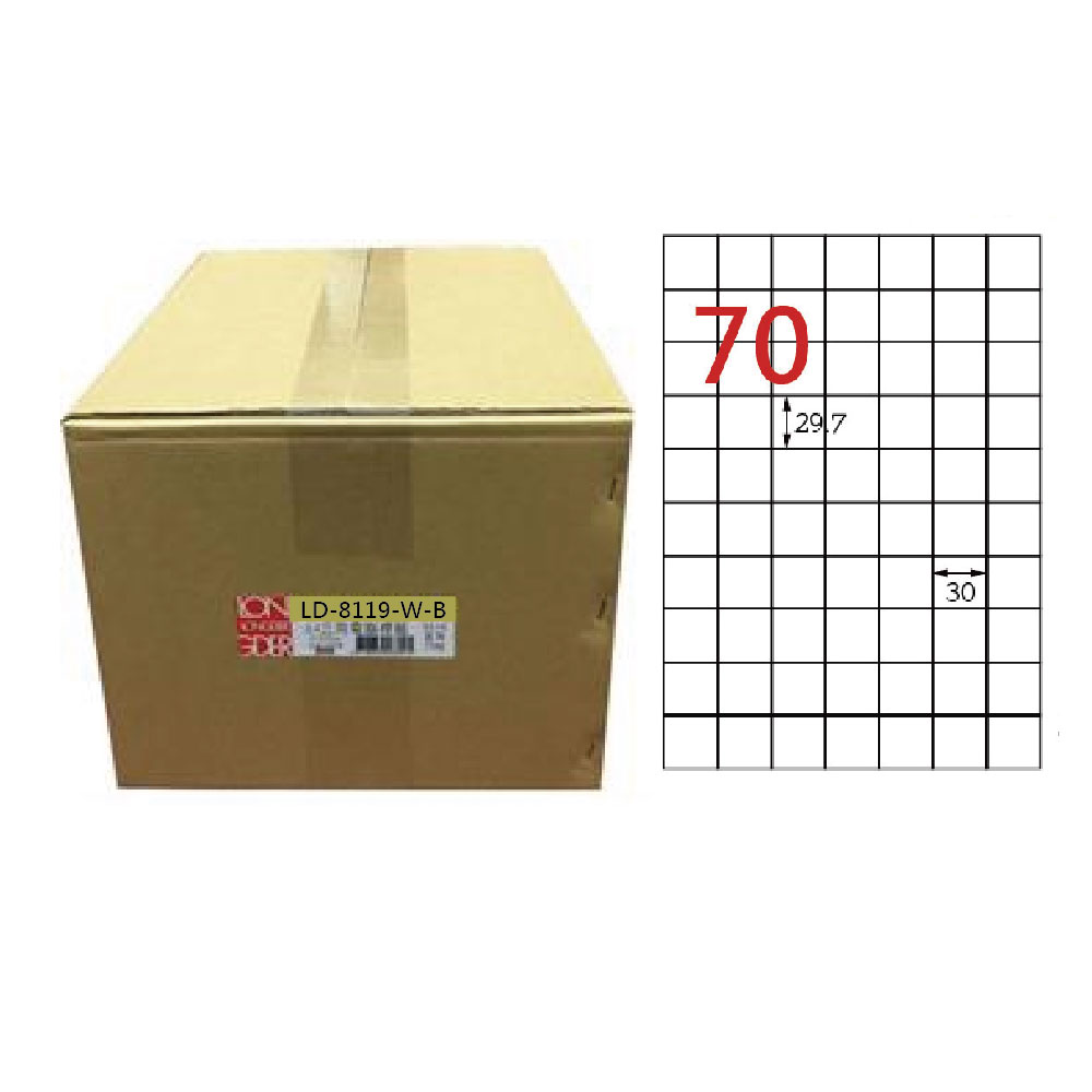 【龍德】LONGDER 三用電腦標籤 A4 70格 30*29.7mm白色1000張/箱 LD-8119-W-B(適用雷射、噴墨、影印), , large