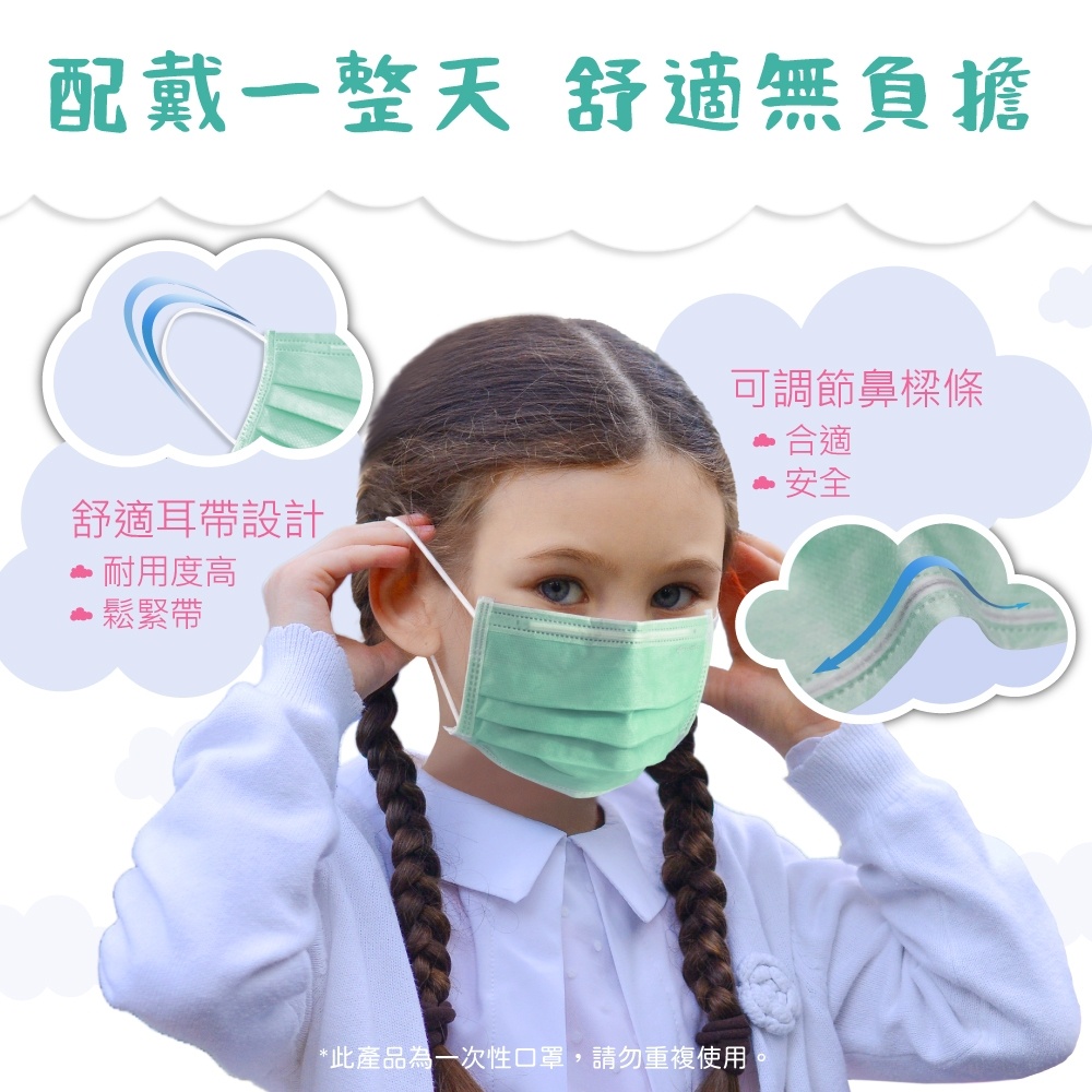 【10入組】MEDTECS 美德醫療 Children Face Mask 兒童口罩 分享綠 一盒50入 標準一級醫用口罩, , large