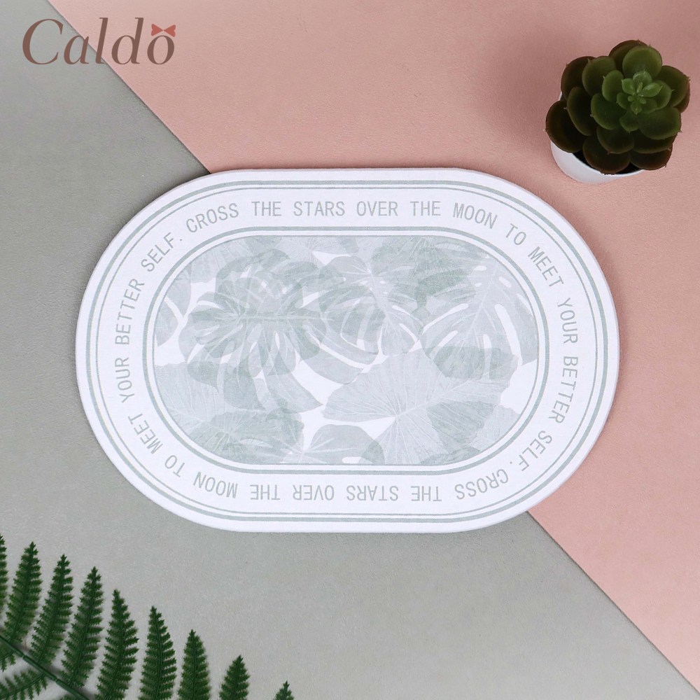 [ Caldo卡朵 ] 餐廚必備珪藻土吸水置物墊-綠葉/粉花, , large