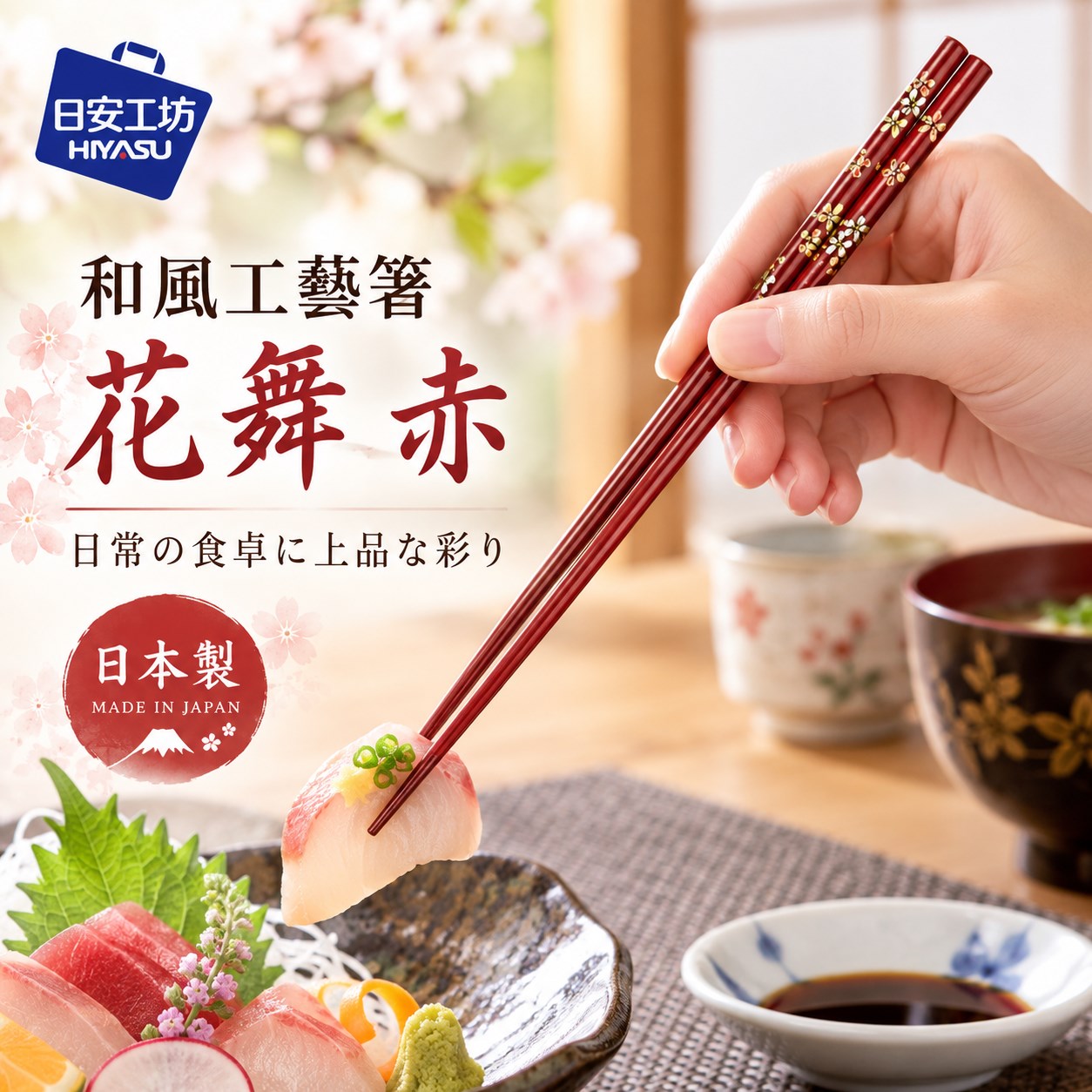 【HIYASU日安工坊】日本工藝箸-花舞 赤, , large