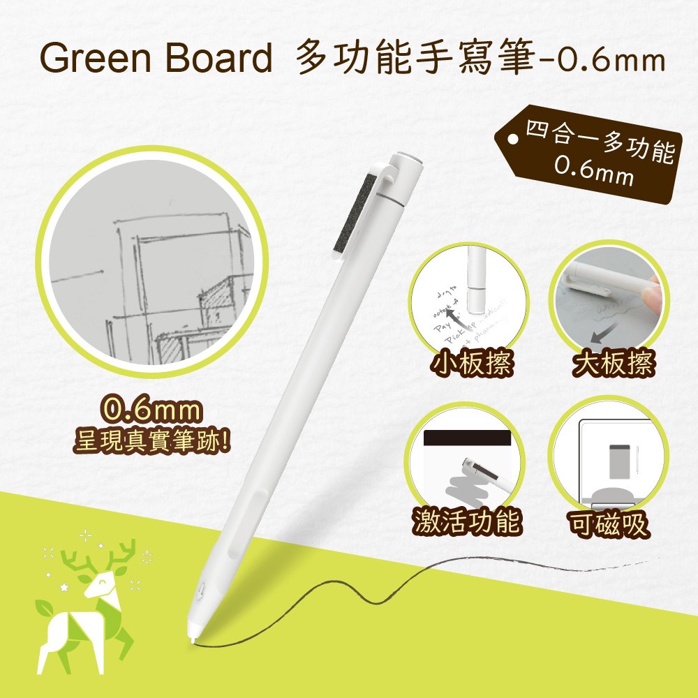 【Green Board】P6 多功能手寫筆-0.6mm 磁性電紙板專用 可吸磁 可局擦 可大面積擦拭, , large