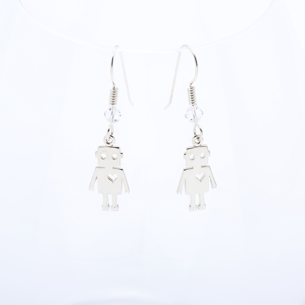 【Angel & Me】Cute Robot s925 sterling silver earrings (changeable ear clips) gift, , large