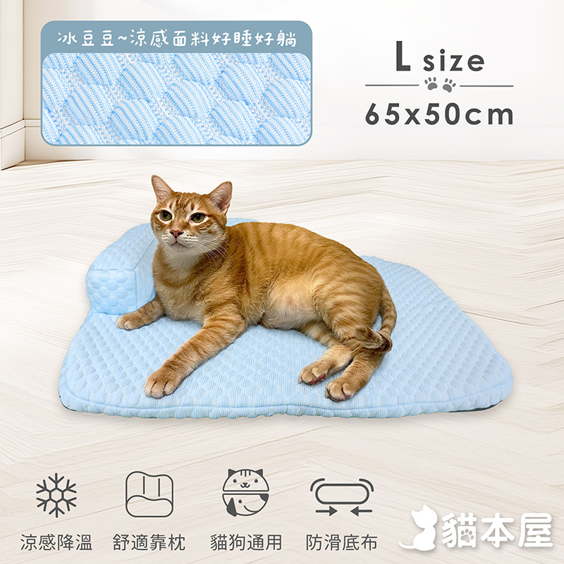 貓本屋 冰豆豆涼感 可拆洗靠枕寵物睡墊-L號-OO-P-SN08L-B-粉藍, , large