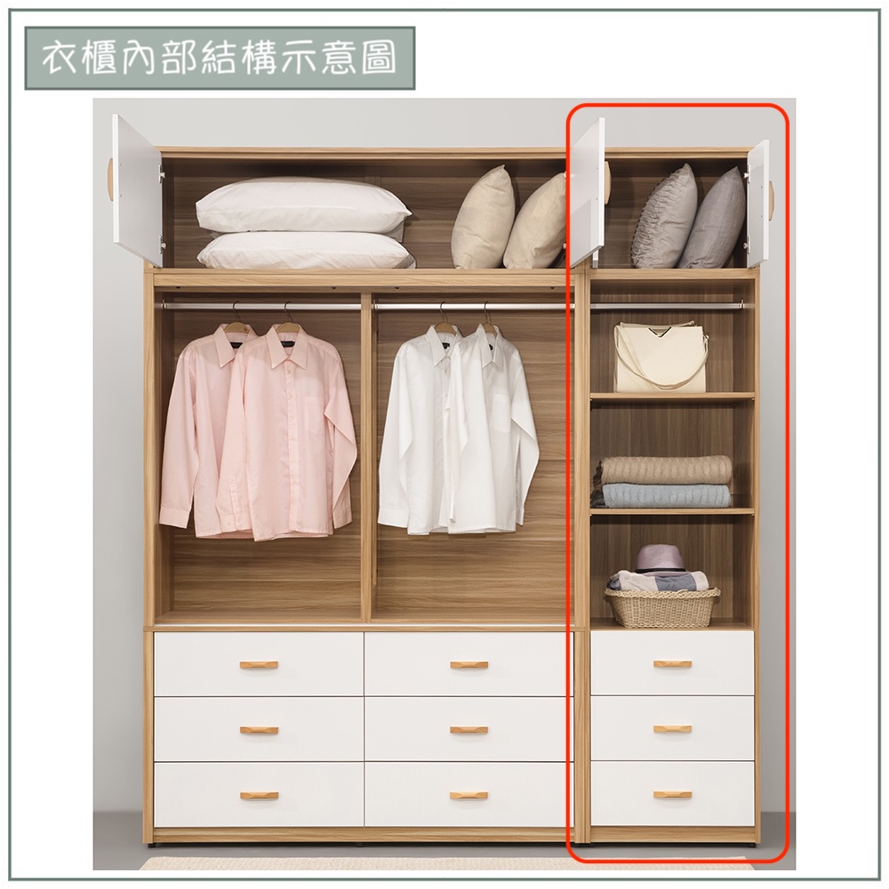【唯熙傢俱】寶拉雙色2x8尺抽屜衣櫃, , large