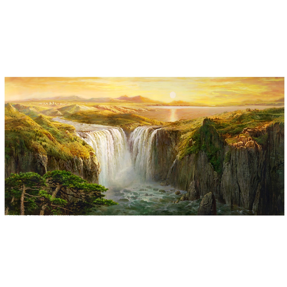 【御畫房】天瀑之三 國家一級畫師手繪油畫60&times;120cm(VF-149), , large