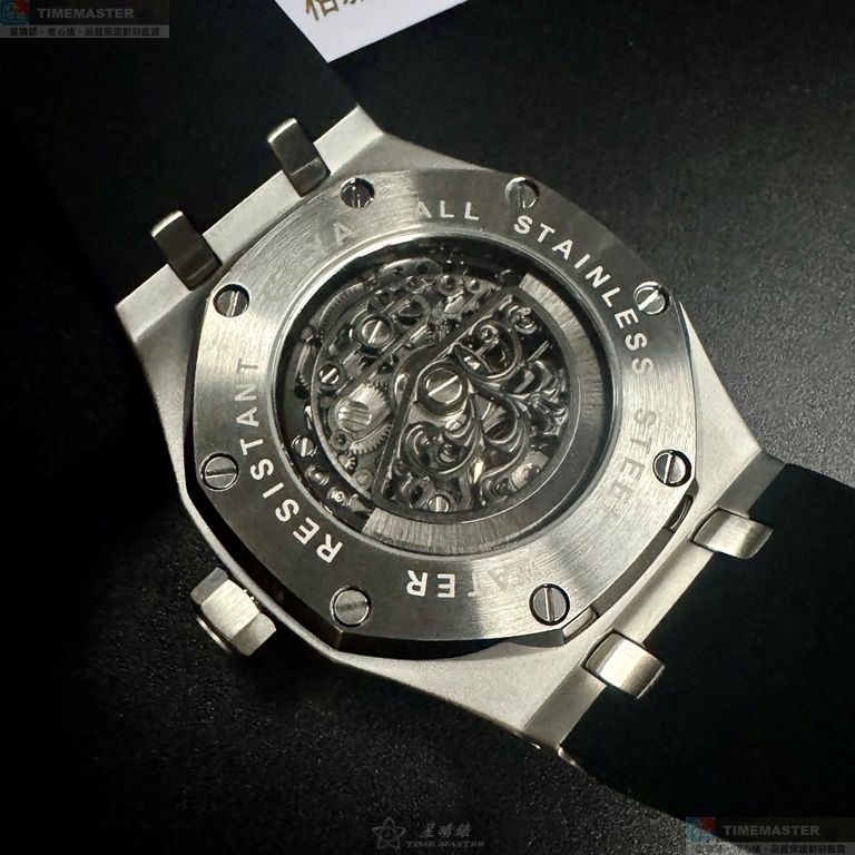 [星晴錶業]GEYA手錶,42mm,G78036GWKW雙面機械鏤空錶面銀錶殼深黑色真皮皮革錶帶款, , large