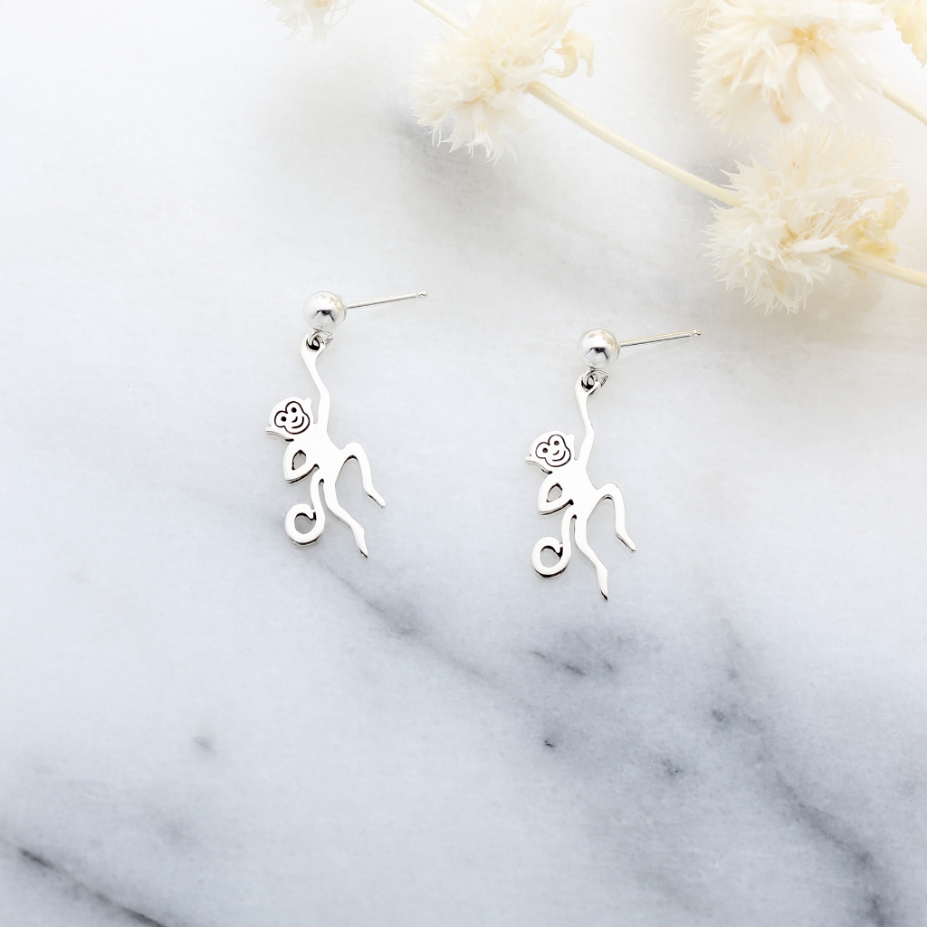 【Angel & Me】Monkey s925 sterling silver earrings (changeable ear clips) gift, , large