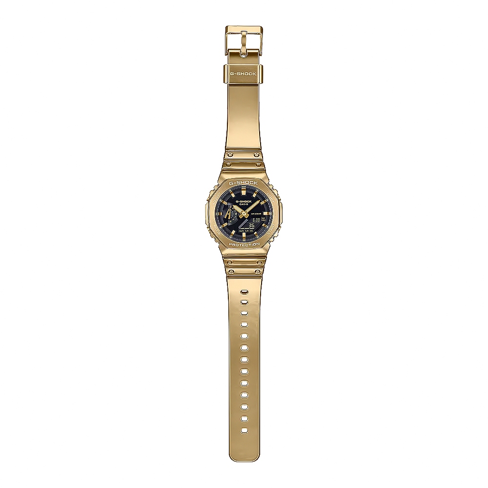 CASIO 卡西歐 G-SHOCK 單色美學 八角金屬錶殼 雙顯手錶-金 GM-2100YMG-9A, , large