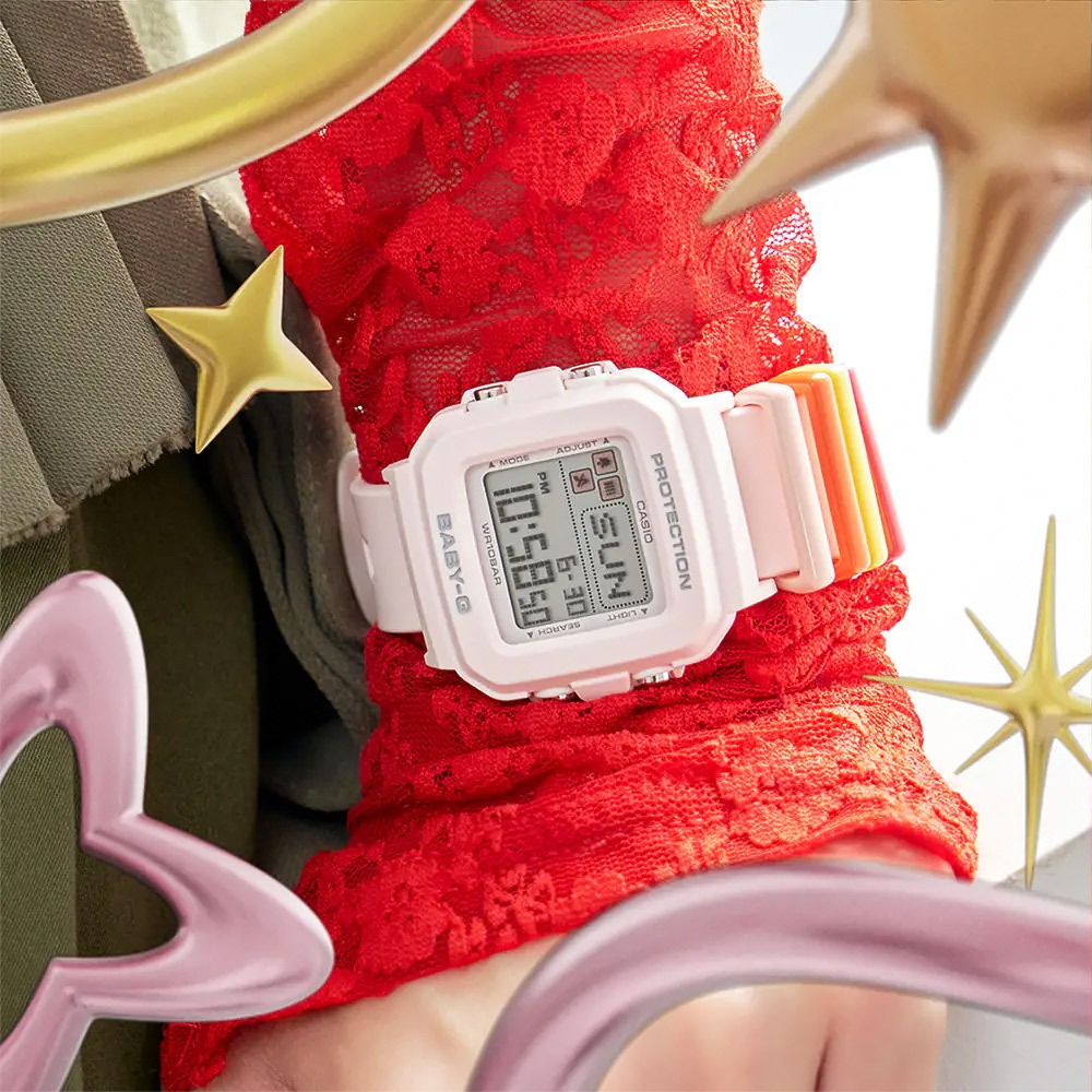 CASIO 卡西歐 BABY-G 隨附6個繽紛錶帶環 像素動畫手錶 BGD-10L-4, , large