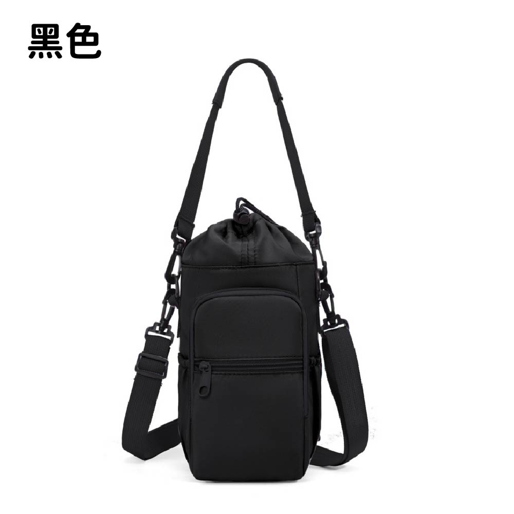 【XINMI鑫米數位】外出必備✨ 多功能側背水壺包 抽繩束口/前置拉鍊口袋 輕量防水斜背包 手機包 黑色/米白, , large