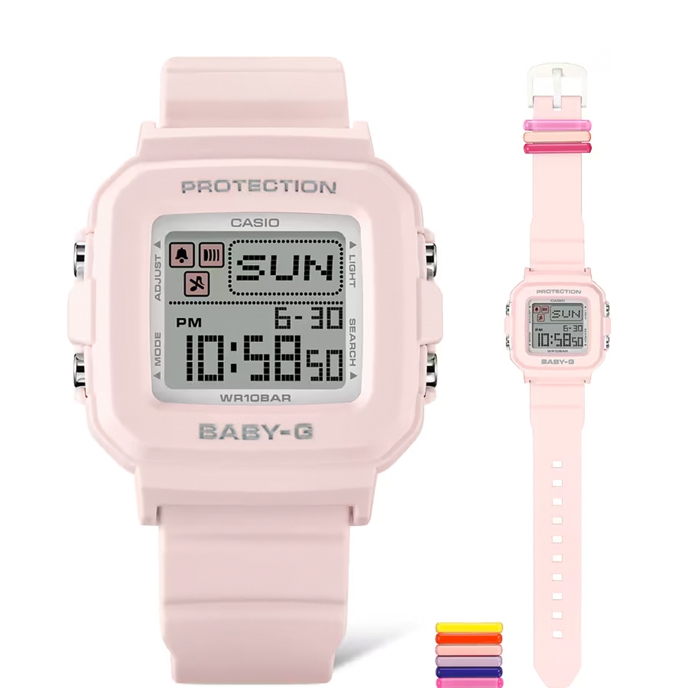 CASIO 卡西歐 BABY-G 隨附6個繽紛錶帶環 像素動畫手錶 BGD-10L-4, , large