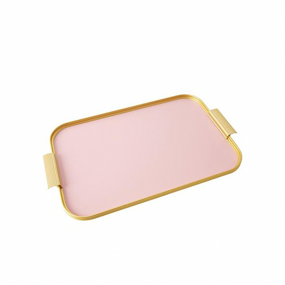 Kaymet-長方托盤-金邊+粉紅-46x30cm, , large