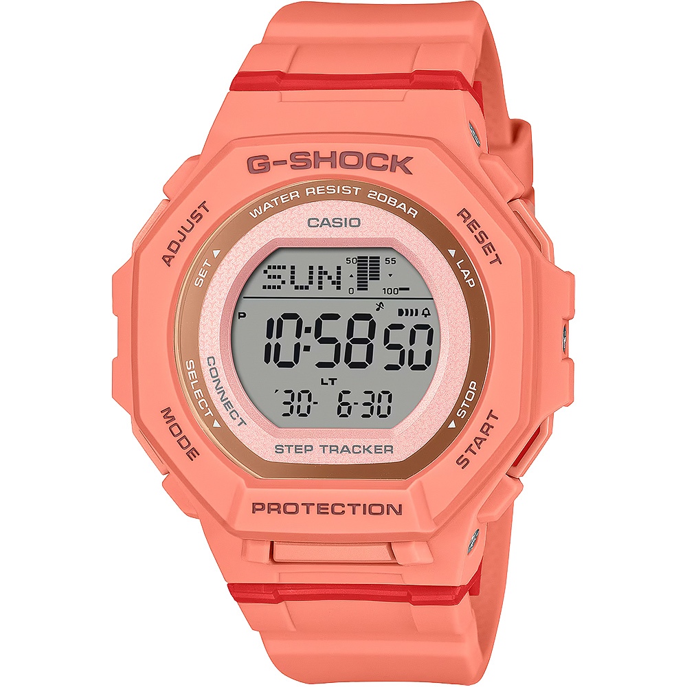 CASIO 卡西歐 G-SHOCK 計步藍芽手錶 清爽色彩女錶-珊瑚橙 GMD-B300SC-4, , large
