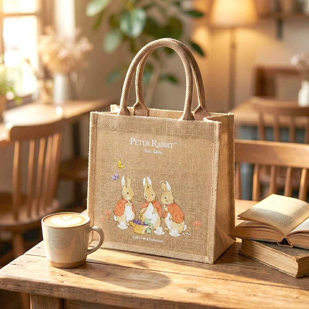 【世豐】PETER RABBIT 比得兔麻布手提袋 手提袋 購物袋 環保購物袋 手提包 通勤托特包 午餐袋 環保黃麻袋, , large