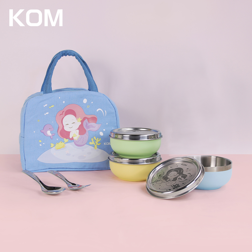 【KOM】夢想系列 磨砂316不鏽鋼兒童隔熱碗 三款各一入組 贈便當袋(幼兒園指定/圓匙升級), , large