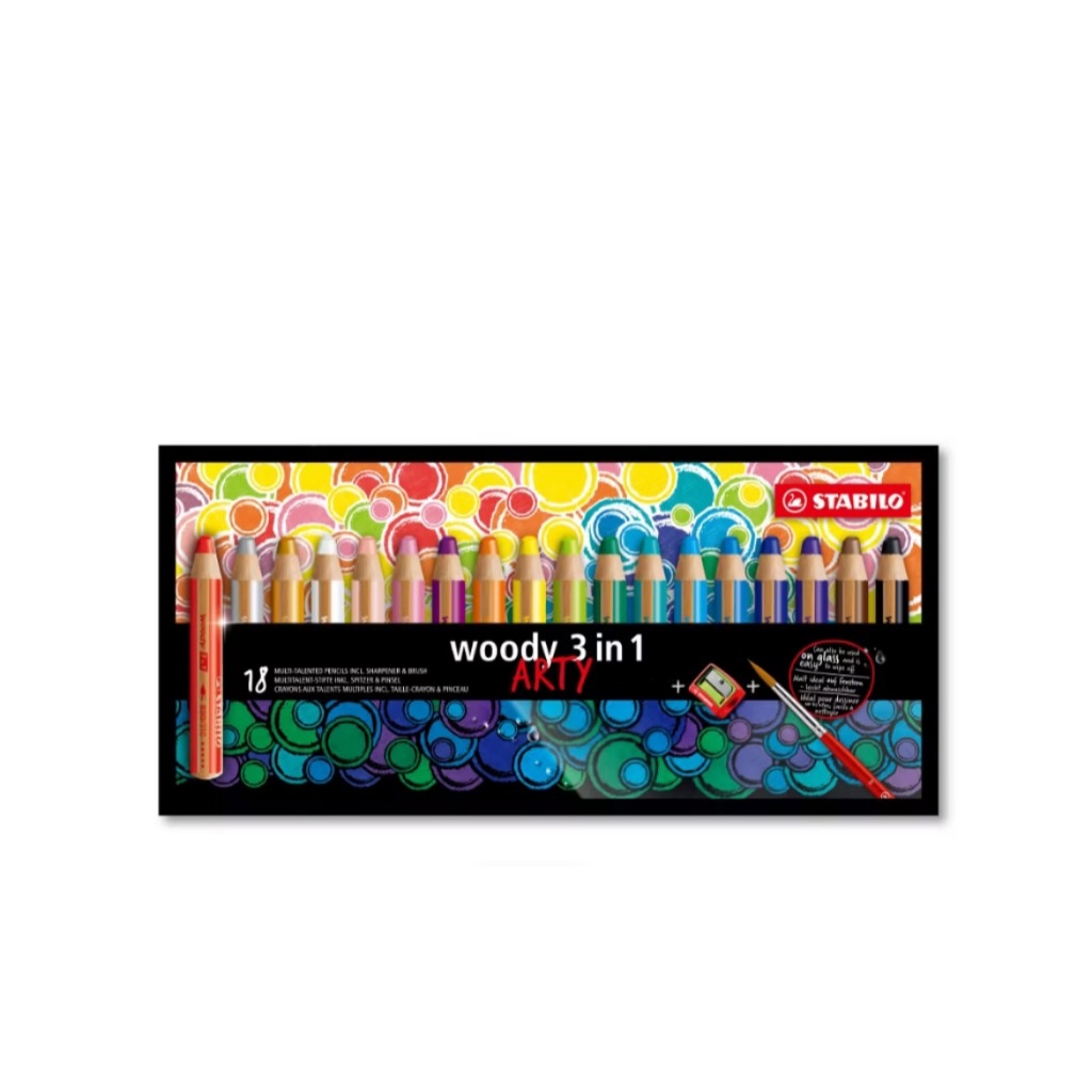 【德國天鵝STABILO】woody 3 in 1 ARTY 伍迪樂3合1可水洗水彩粉蠟筆6色(ST8806-1-20), , large