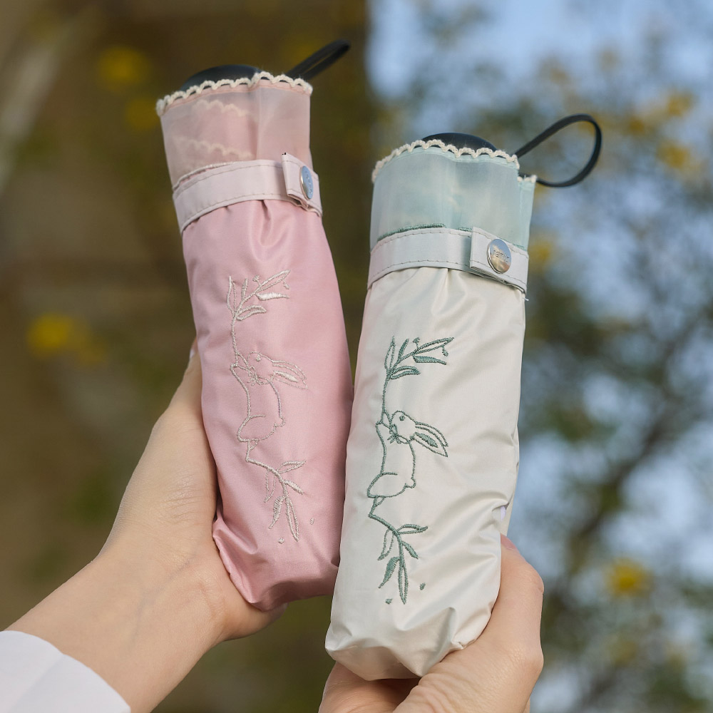 【rento】 防曬黑膠迷你傘-刺繡兔子, , large