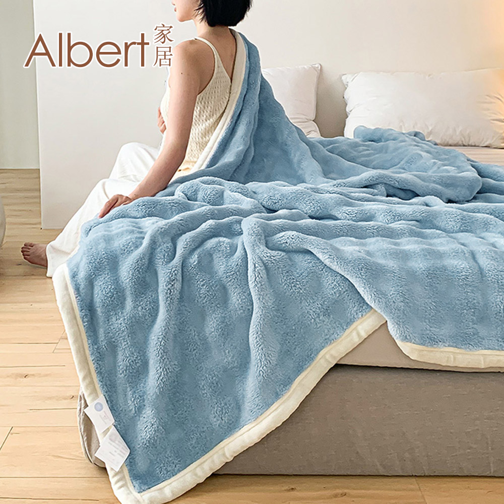 Albert家居《天空藍》托斯卡泡泡兔毛絨毯1入 (150x204cm 保暖被/冬被/毛毯/毯子), , large