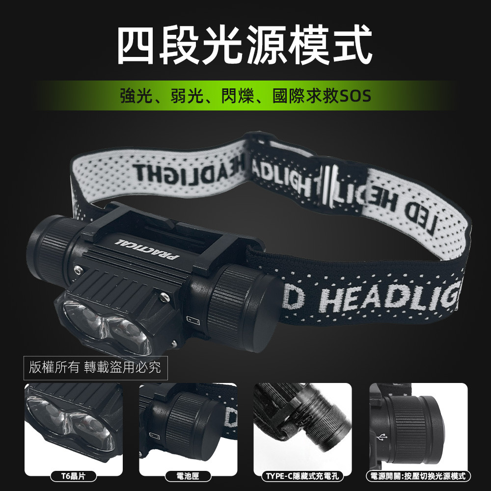 Utility brand T6 headlamp-set PR-AH804 four-stage light source Lightweight Suitable for indoor space construction lighting SOS, , large