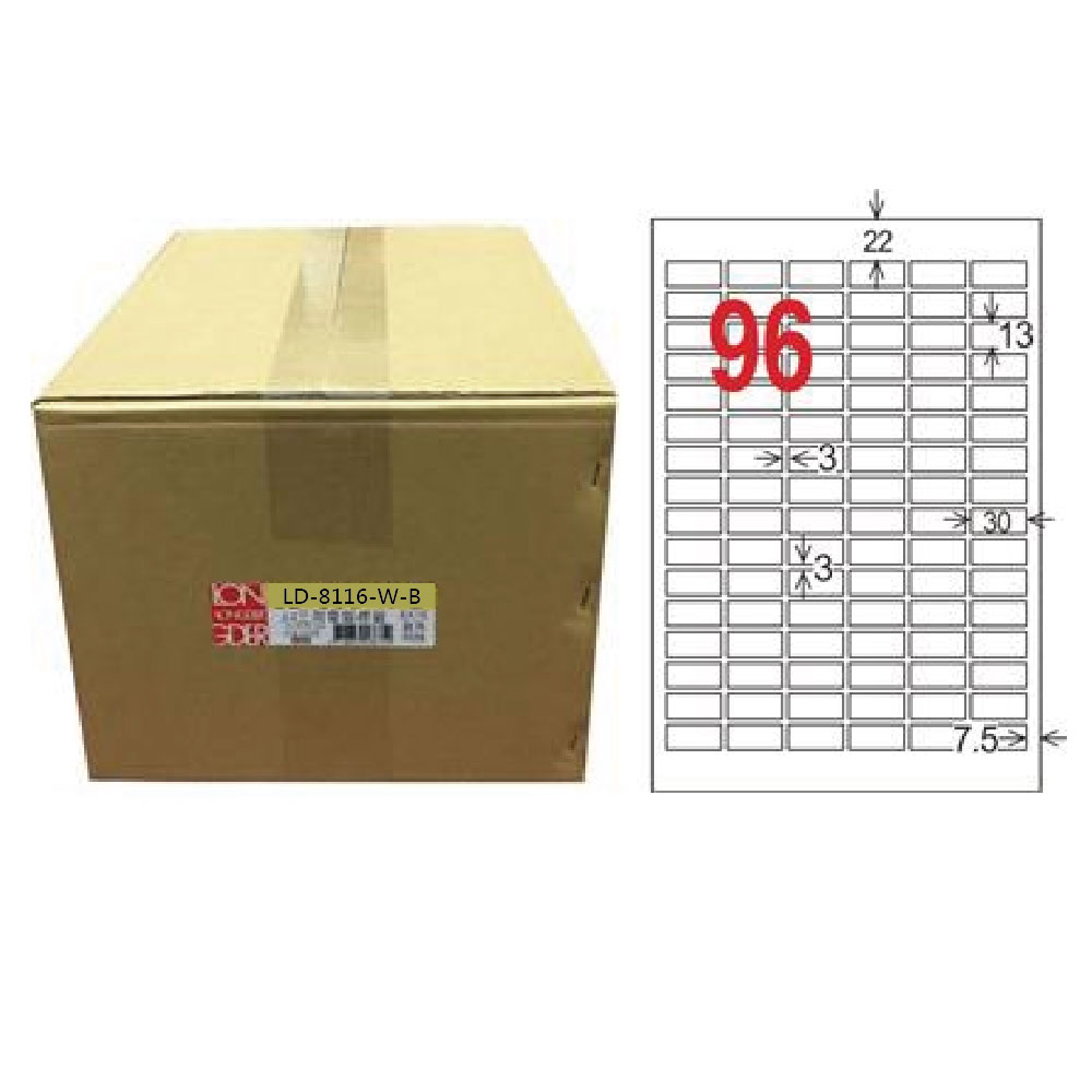 【龍德】LONGDER 三用電腦標籤 A4 96格 圓角 13*30mm白色1000張/箱 LD-8116-W-B(適用雷射、噴墨、影印), , large