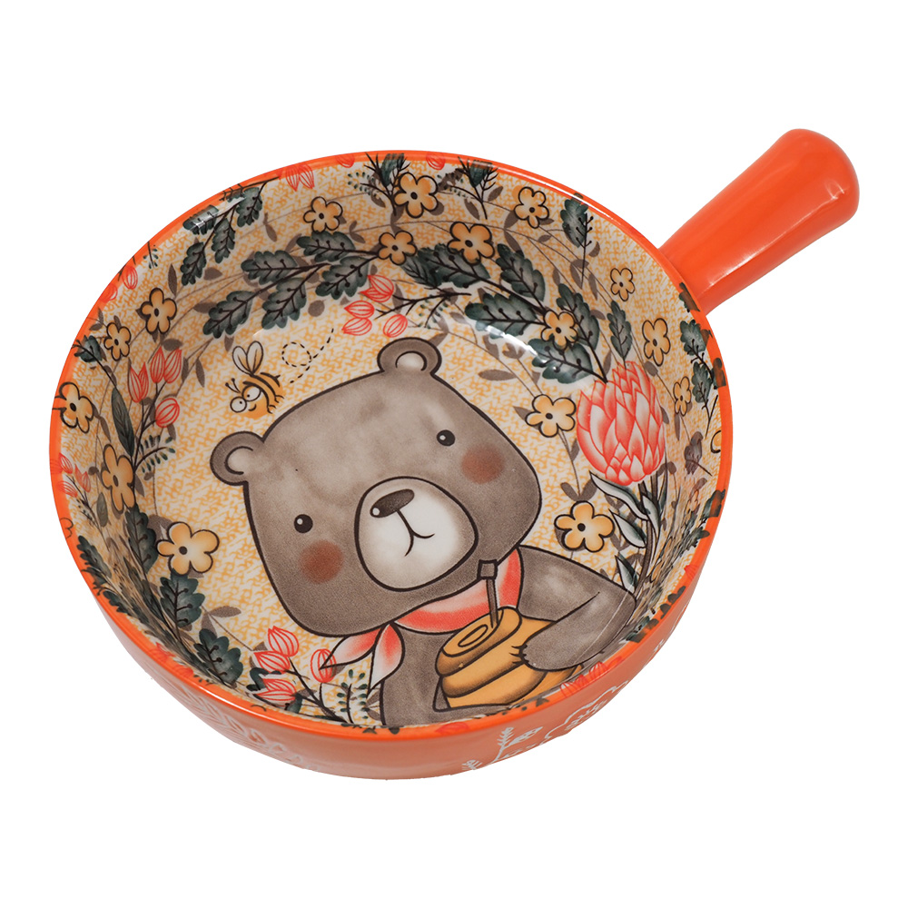 KIYODO萌園可微波陶瓷手柄碗-9吋-ORANGE熊-1入, , large