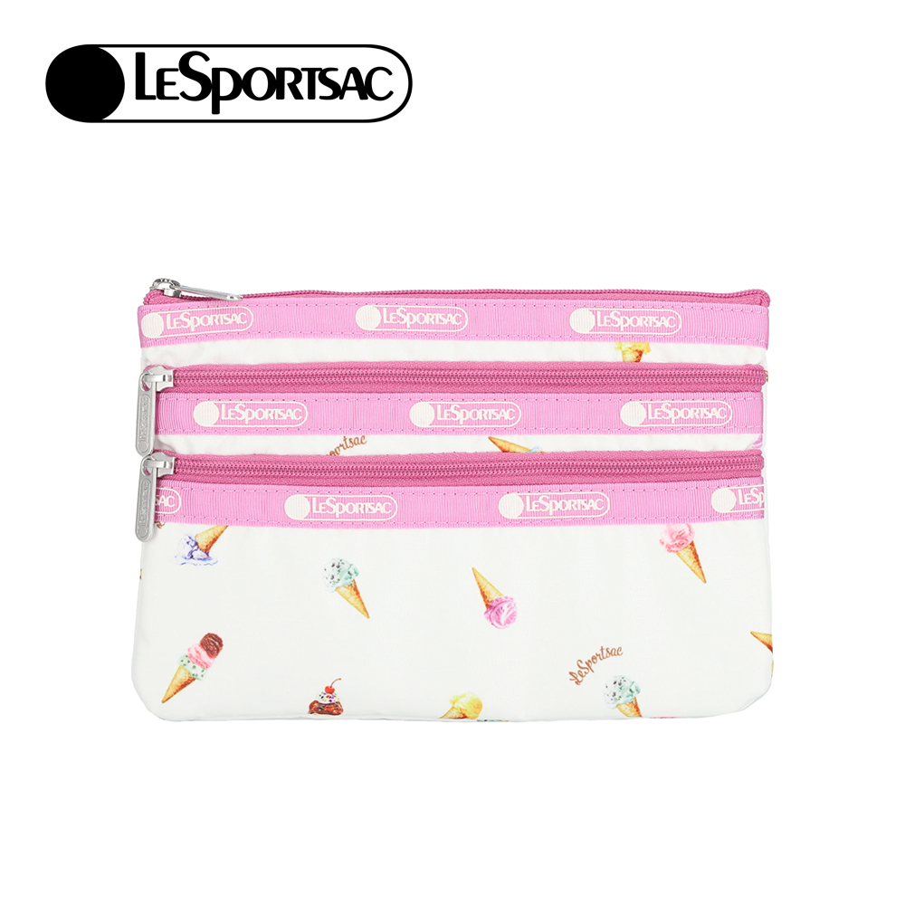 Lesportsac 3-Zip Cosmetic 三層拉鍊化妝包 收納包 盥洗包 女包 男包(繽紛冰淇淋), , large