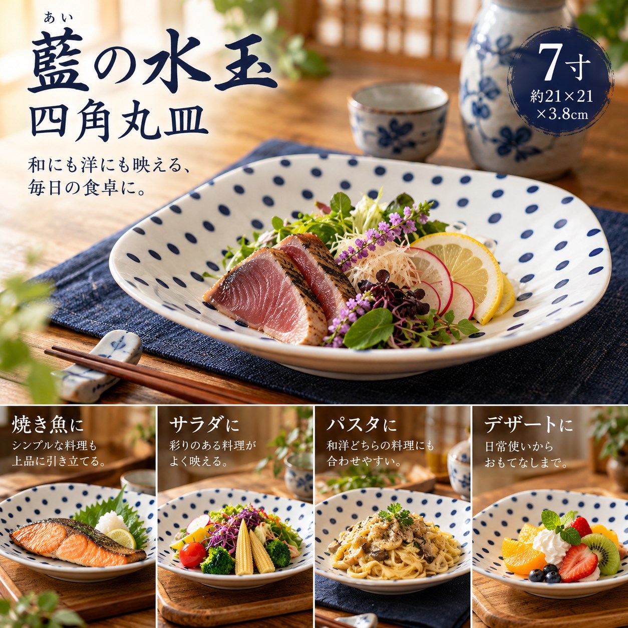 【HIYASU日安工坊】靛藍7吋四角圓皿*^(7), , large