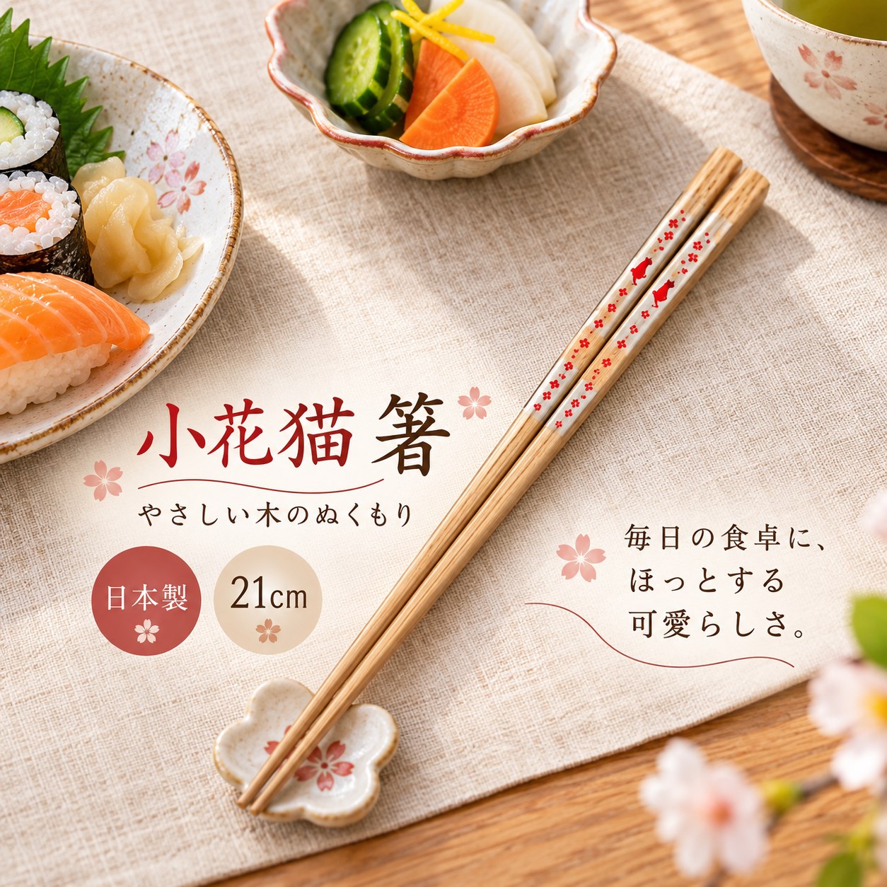 【HIYASU日安工坊】日本工藝箸-小花貓 紅 21cm, , large