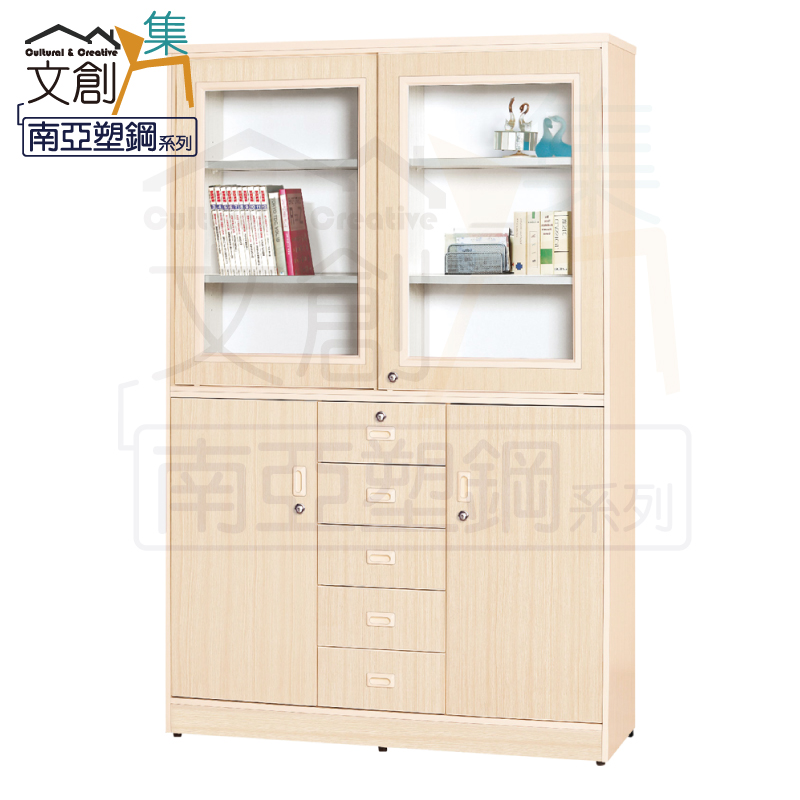 【文創集】海莉 環保3.9尺南亞塑鋼四門五抽書櫃/收納櫃(客約商品), , large